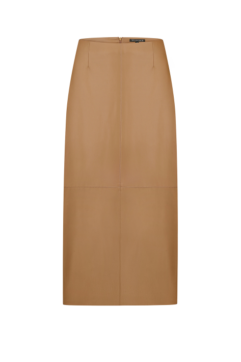Eco-leather midi skirt, camel