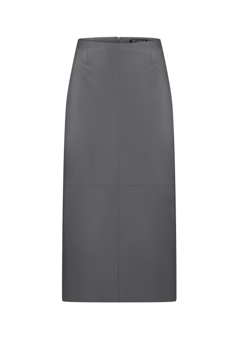 Eco-leather midi skirt, gray