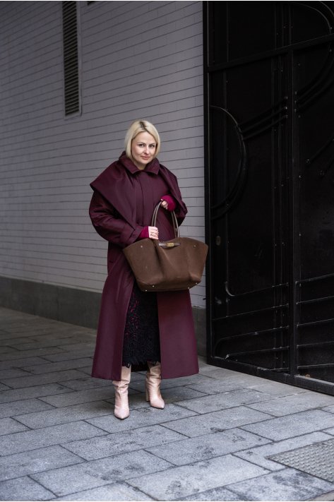 Raglan coat (down jacket), burgundy