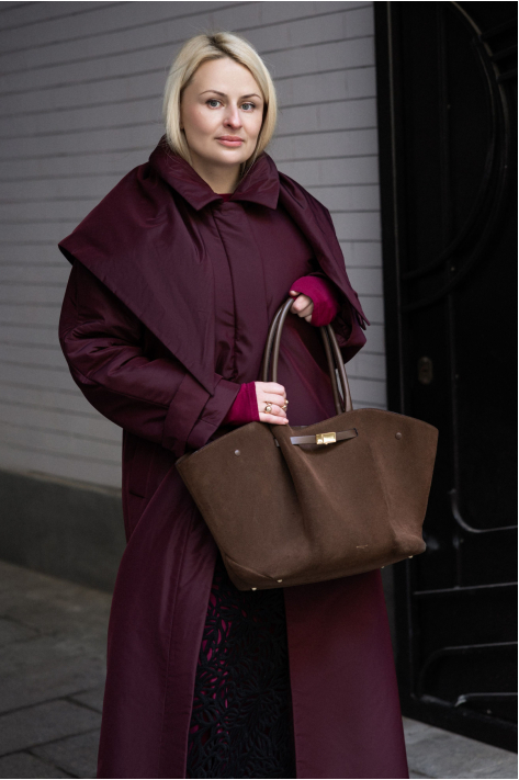 Raglan coat (down jacket), burgundy