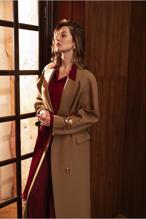 Wrap coat with shawl collar, beige