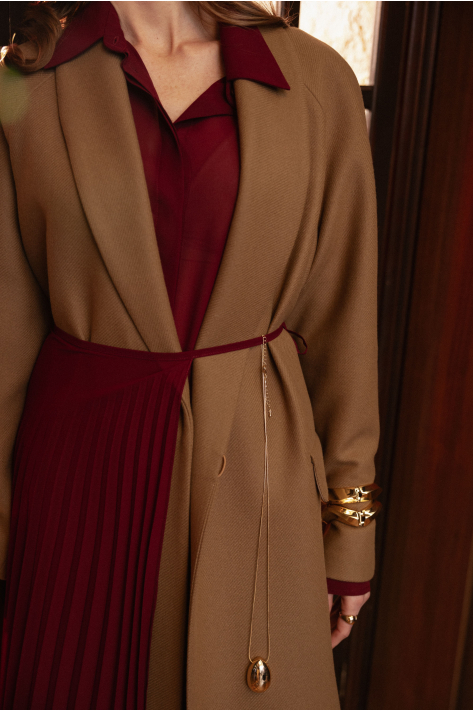 Wrap coat with shawl collar, beige