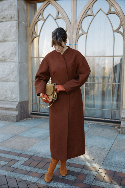 Cocoon wool coat, terracotta