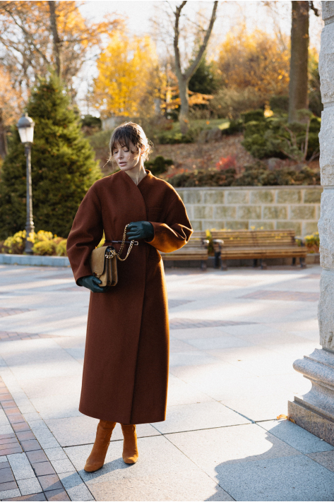 Cocoon wool coat, terracotta