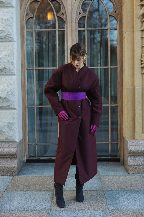 Приталенное пальто-пуховик, бургунди Приталенное пальто-пуховик, бургунди