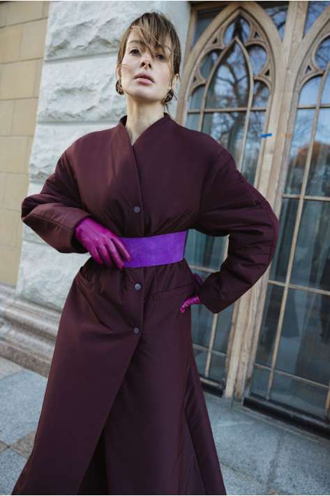 Приталенное пальто-пуховик, бургунди Приталенное пальто-пуховик, бургунди