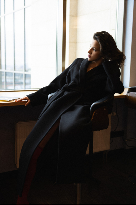 Пальто на запах с шалевым воротником, чёрный