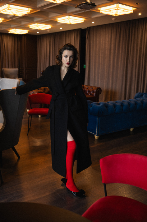 Пальто на запах с шалевым воротником, чёрный