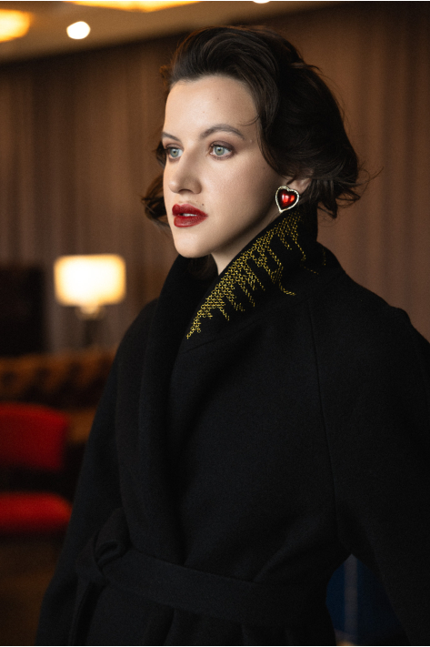 Пальто на запах с шалевым воротником, чёрный