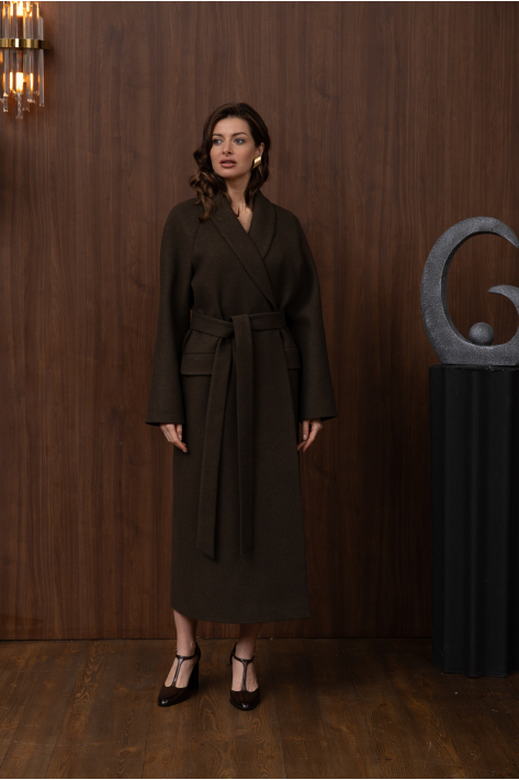 Wrap coat with shawl collar, khaki