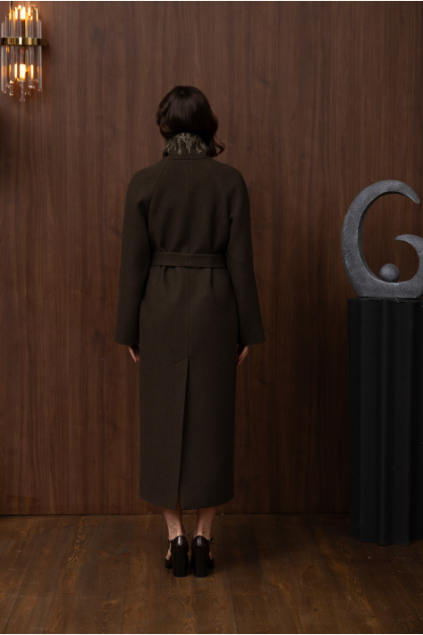 Wrap coat with shawl collar, khaki