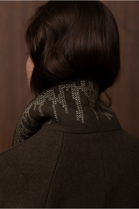 Wrap coat with shawl collar, khaki