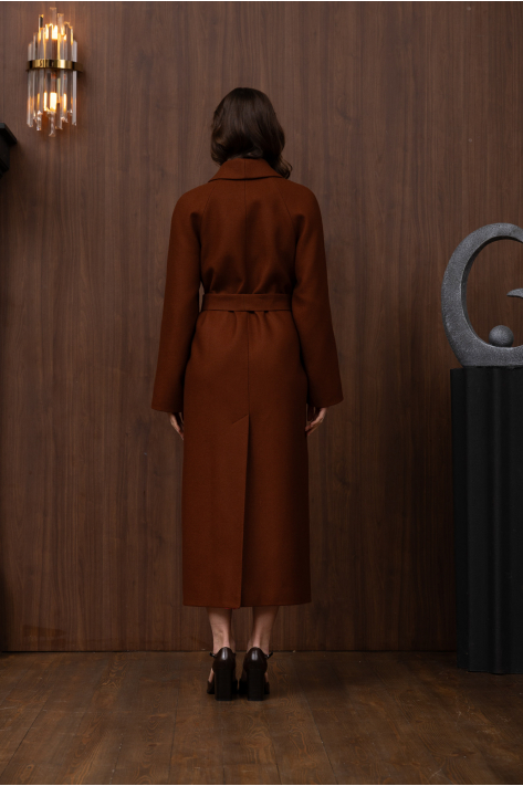 Wrap coat with shawl collar, terracotta