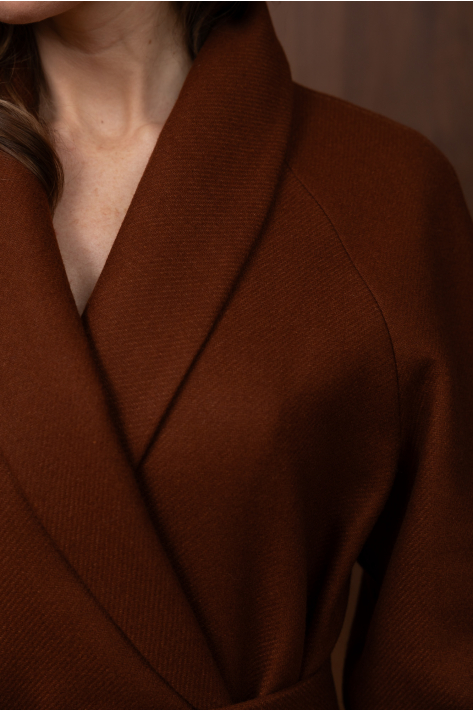 Wrap coat with shawl collar, terracotta