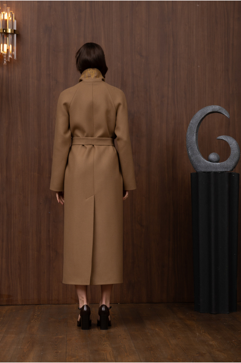 Wrap coat with shawl collar, beige