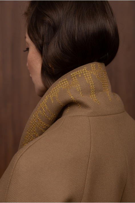 Wrap coat with shawl collar, beige