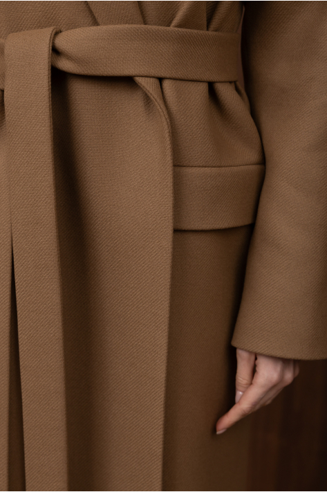Wrap coat with shawl collar, beige