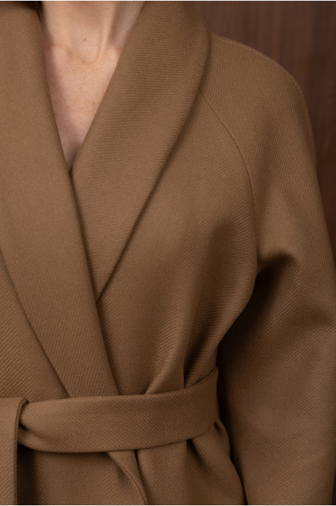 Wrap coat with shawl collar, beige