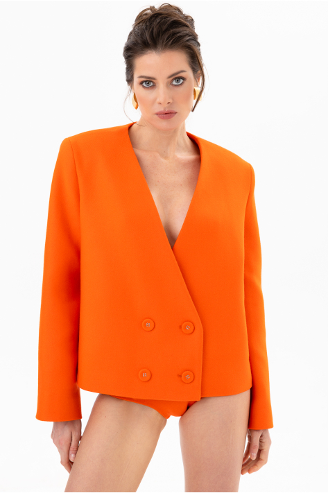 Collarless cropped coat, orange Collarless cropped coat, orange
