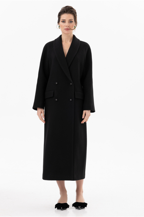 Buttoned coat with shawl collar, black