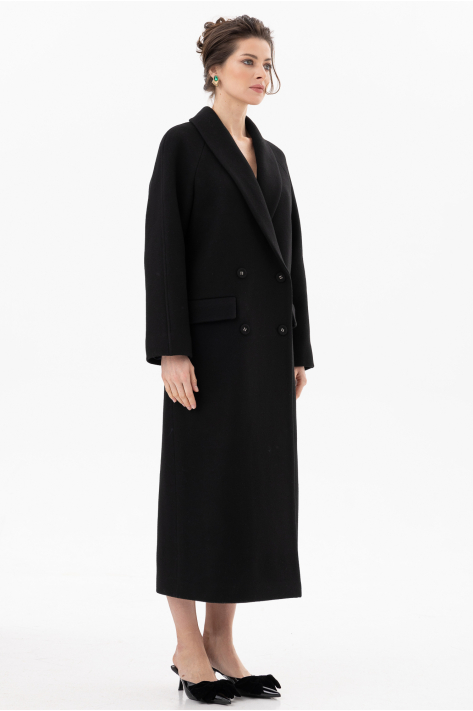 Buttoned coat with shawl collar, black