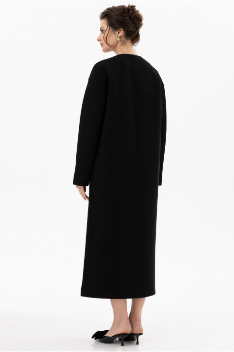 Buttoned Collarless V-neckline Coat, black