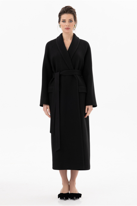 Пальто на запах с шалевым воротником, чёрный