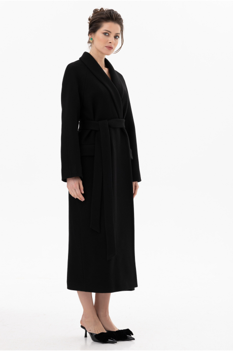 Пальто на запах с шалевым воротником, чёрный