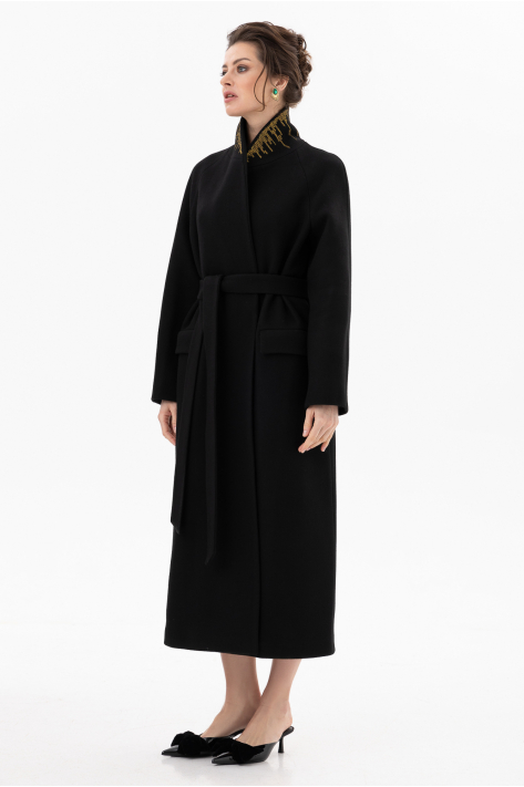 Пальто на запах с шалевым воротником, чёрный