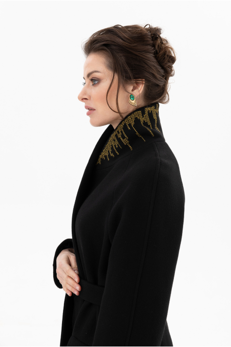 Пальто на запах с шалевым воротником, чёрный