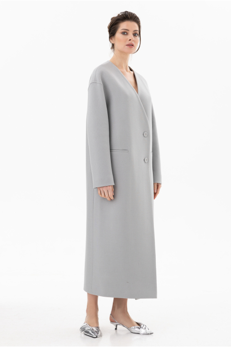 Buttoned Collarless V-neckline Coat, gray