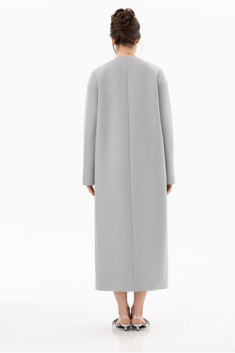 Buttoned Collarless V-neckline Coat, gray
