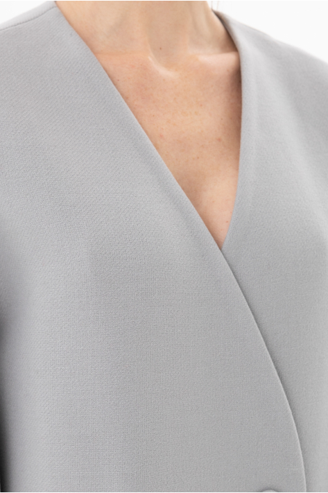 Buttoned Collarless V-neckline Coat, gray