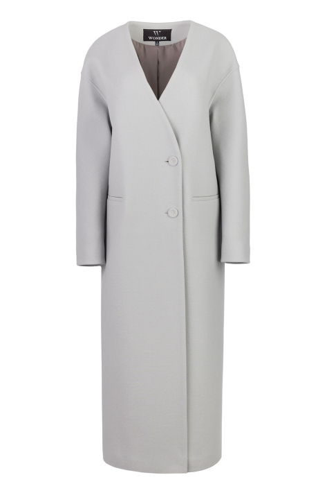 Buttoned Collarless V-neckline Coat, gray