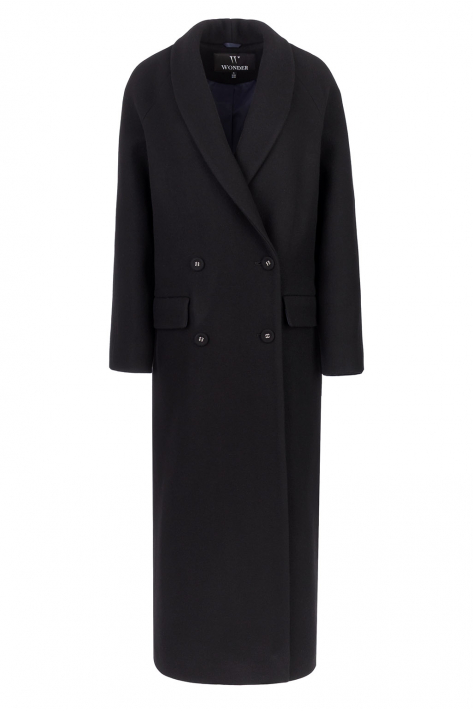 Buttoned coat with shawl collar, black