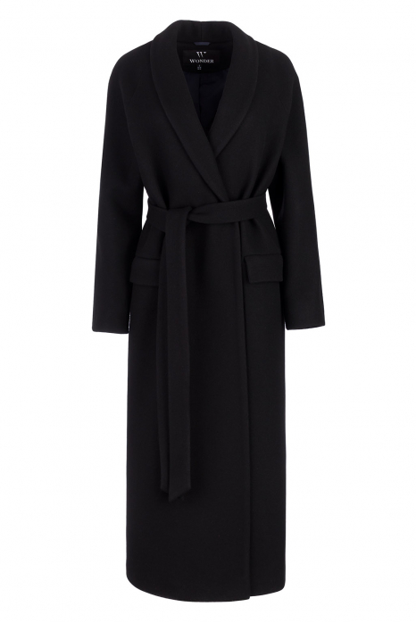 Wrap coat with shawl collar, black