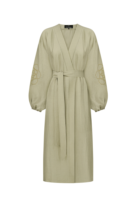 Kimono with embroidered sleeves, phistachio