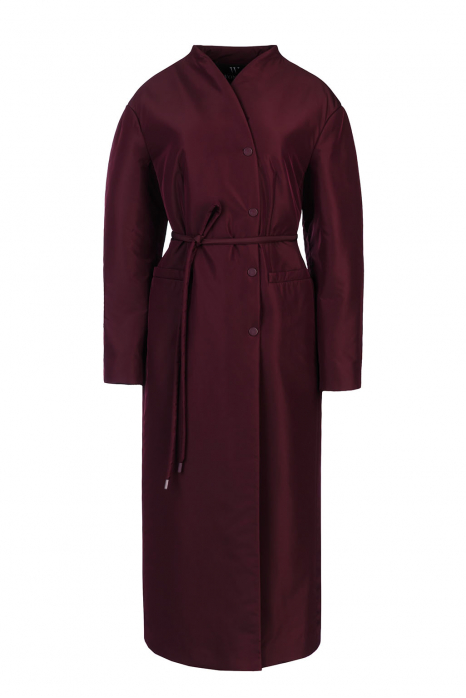 Приталенное пальто-пуховик, бургунди