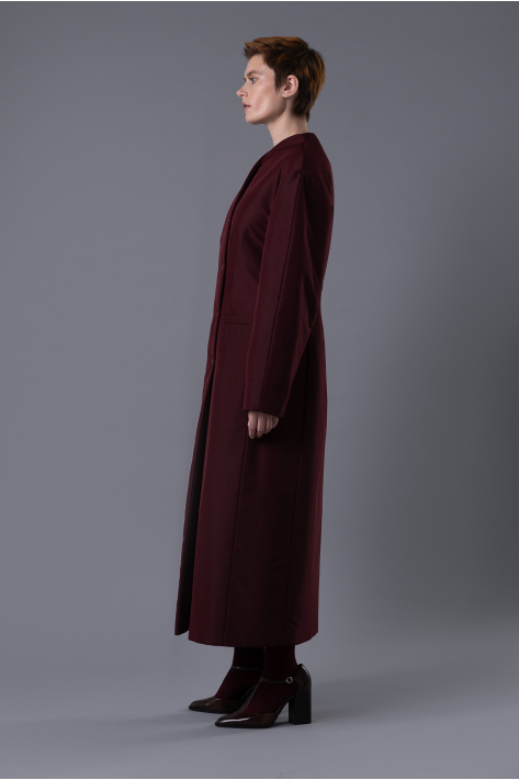 Приталенное пальто-пуховик, бургунди Приталенное пальто-пуховик, бургунди