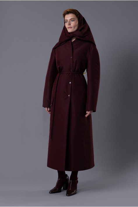 Приталенное пальто-пуховик, бургунди Приталенное пальто-пуховик, бургунди