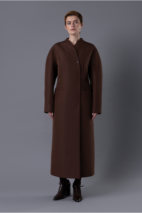 Приталенное пальто-пуховик, шоколадный