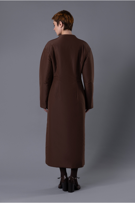 Приталенное пальто-пуховик, шоколадный