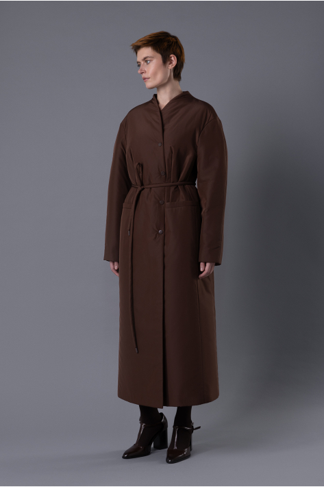 Приталенное пальто-пуховик, шоколадный