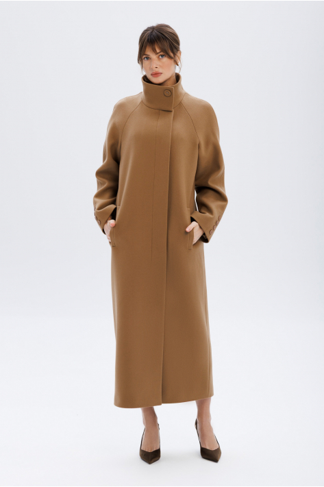 Coat with a high collar, beige