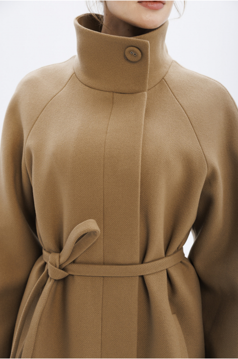 Coat with a high collar, beige