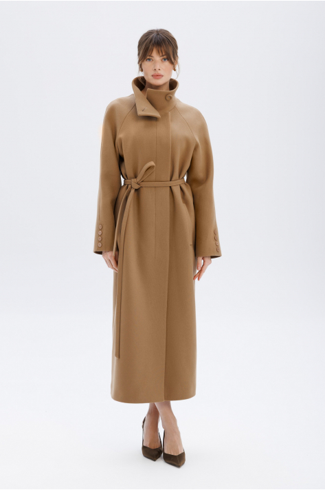 Coat with a high collar, beige