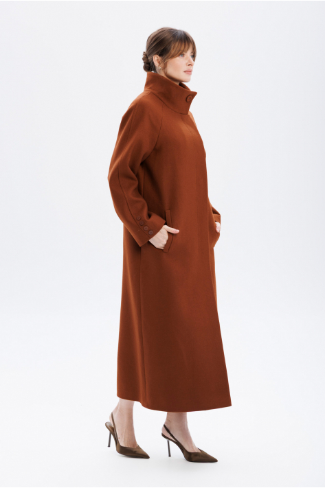 Coat with a high collar, terracotta