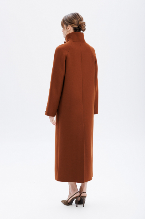 Coat with a high collar, terracotta