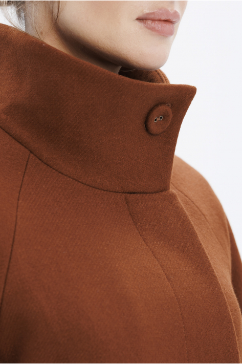 Coat with a high collar, terracotta
