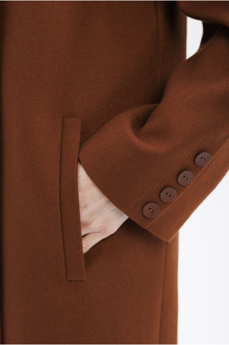 Coat with a high collar, terracotta